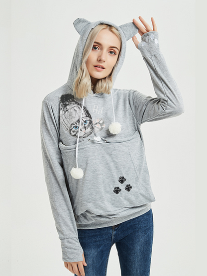 Women Hoodies- Purr-fectly Cute Cat-Themed Hoodie with Ears- - IndioGear.com