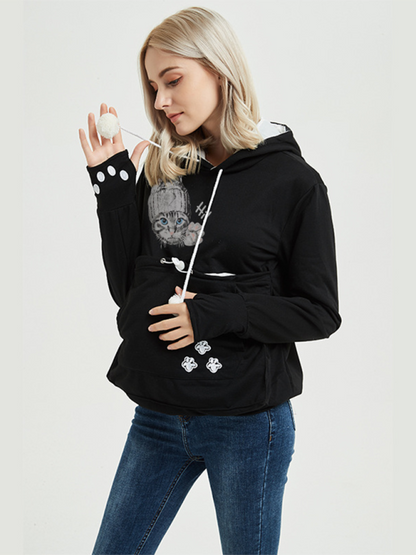 Women Hoodies- Purr-fectly Cute Cat-Themed Hoodie with Ears- - IndioGear.com