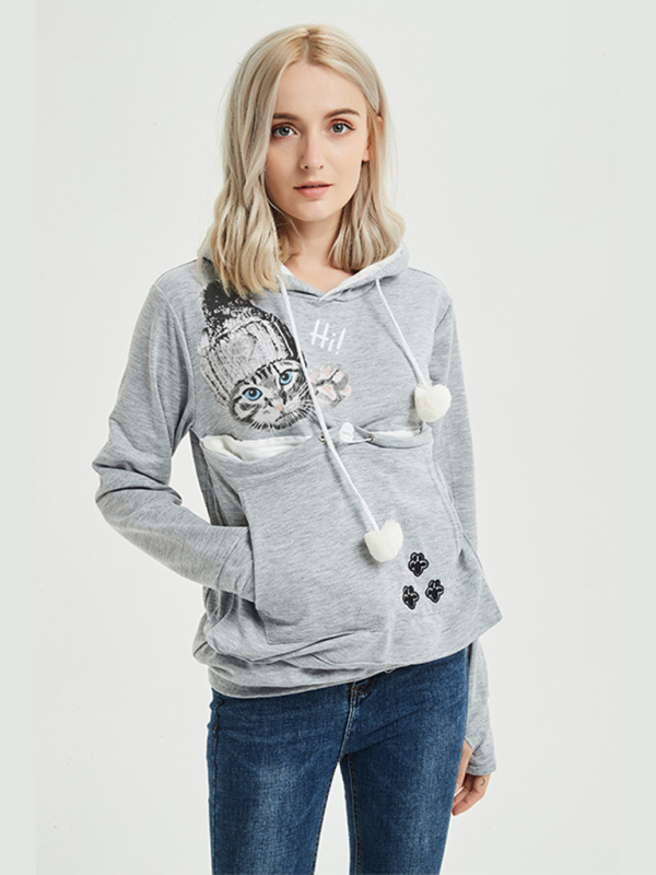 Women Hoodies- Purr-fectly Cute Cat-Themed Hoodie with Ears- Misty grey- IndioGear.com