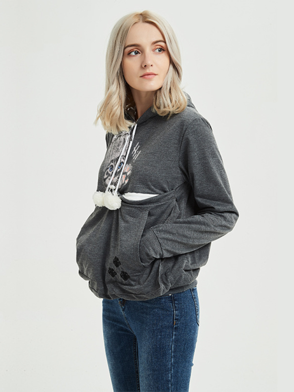 Women Hoodies- Purr-fectly Cute Cat-Themed Hoodie with Ears- Charcoal grey- IndioGear.com