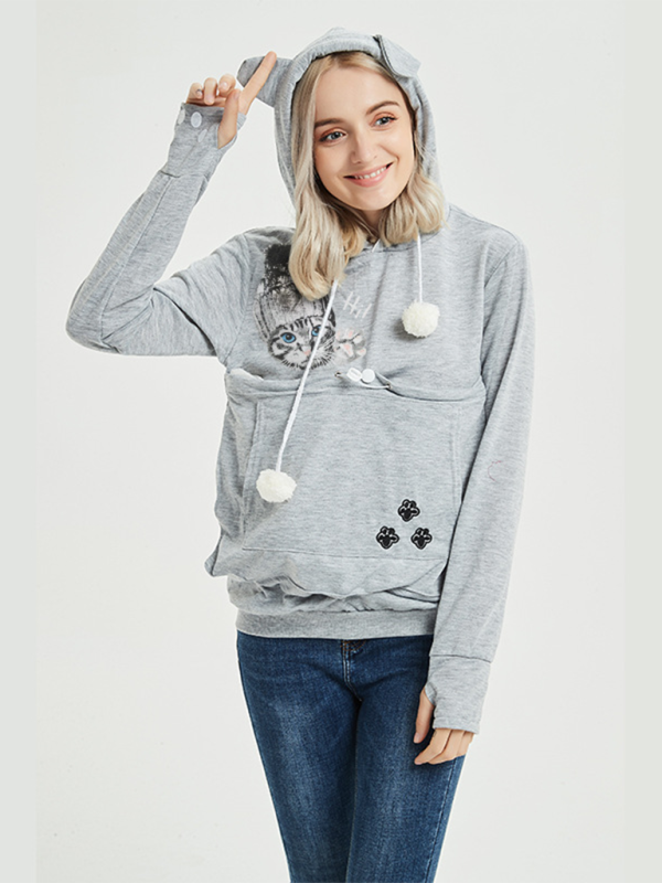 Women Hoodies- Purr-fectly Cute Cat-Themed Hoodie with Ears- - IndioGear.com