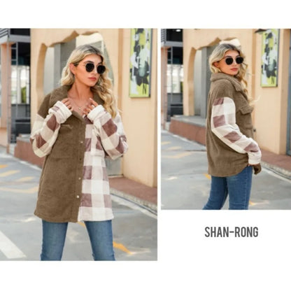 Women Shackets- Button-Up Plush and Plaid Shacket- - IndioGear.com