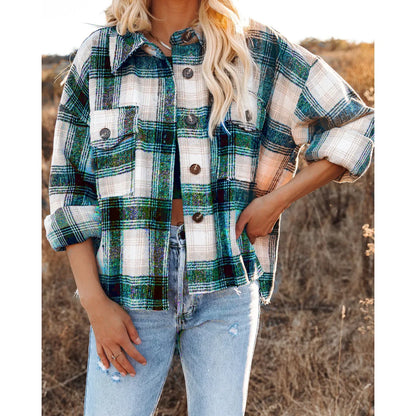 Women Shackets- Classic Plaid Flannel Shacket for A True Country Look- Green- IndioGear.com