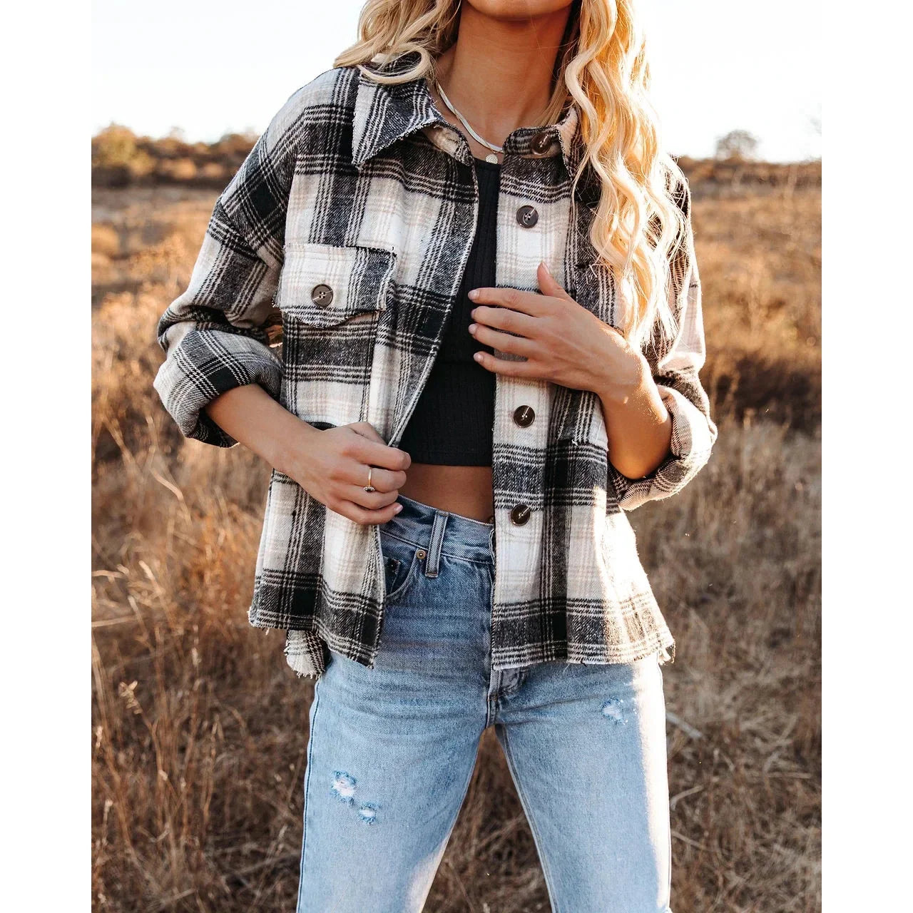 Women Shackets- Classic Plaid Flannel Shacket for A True Country Look- - IndioGear.com