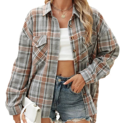 Women Shackets- Laid-back Layers Plaid Shacket- - IndioGear.com