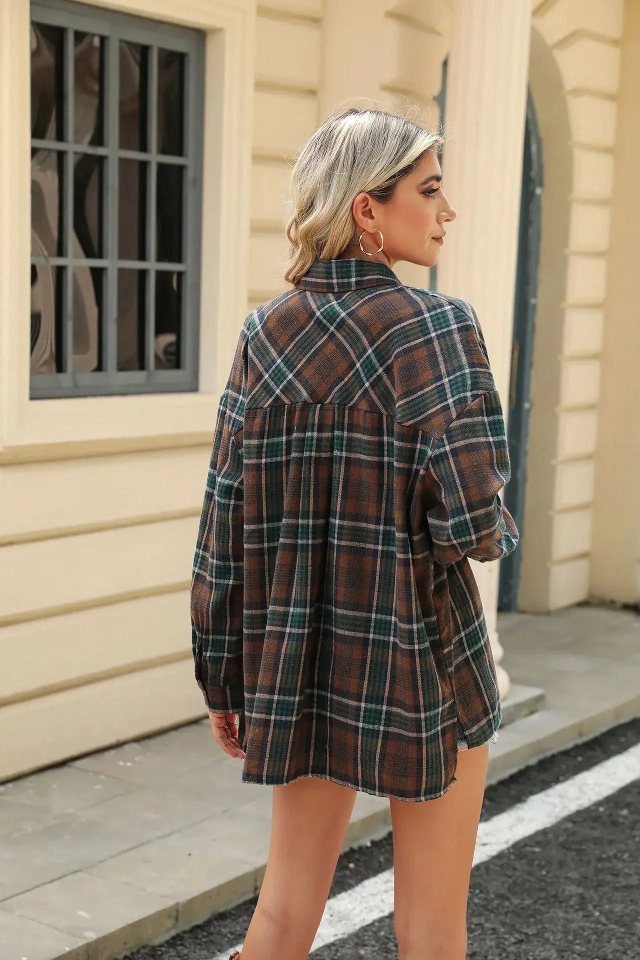 Women Shackets- Laid-back Layers Plaid Shacket- - IndioGear.com