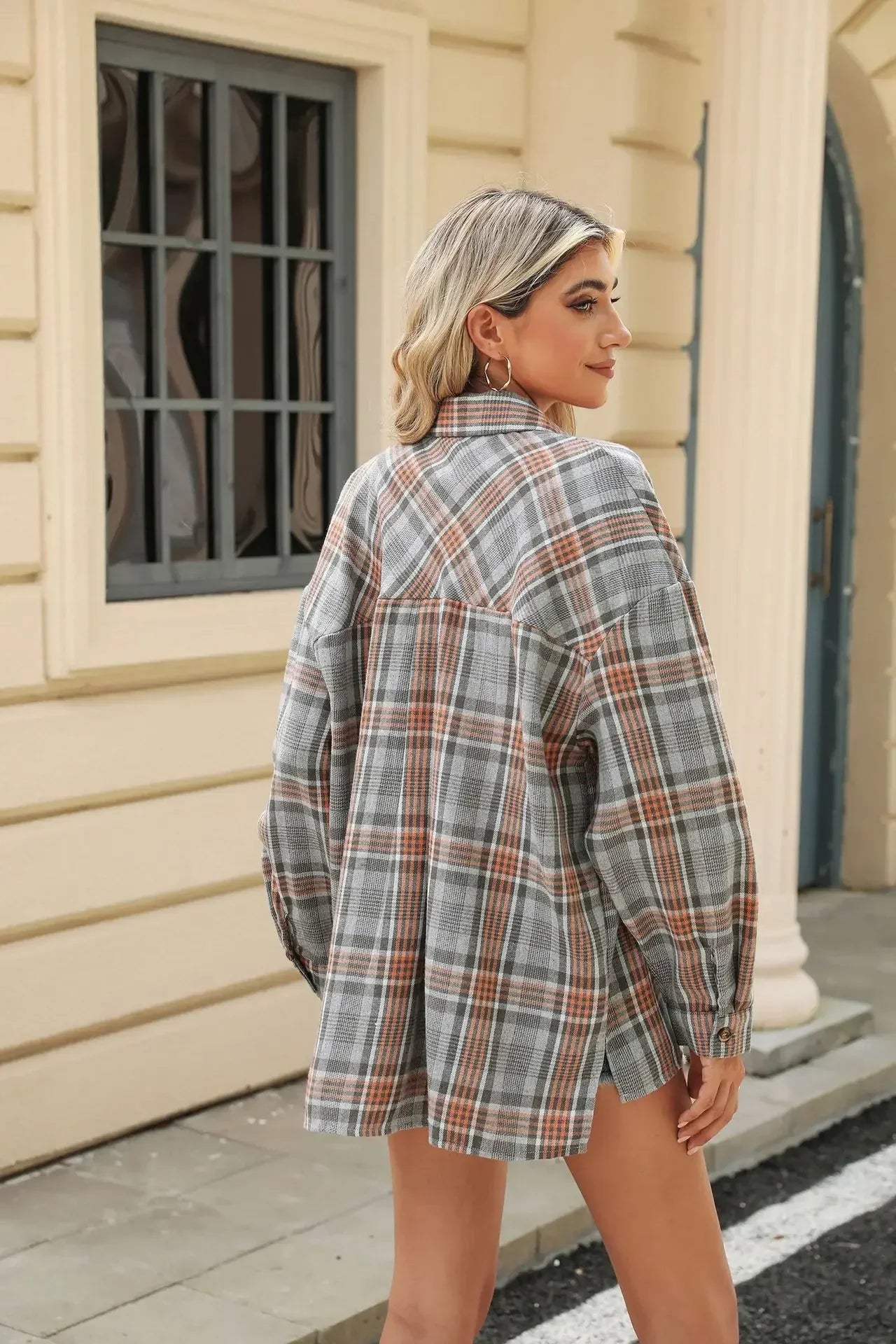 Women Shackets- Laid-back Layers Plaid Shacket- - IndioGear.com