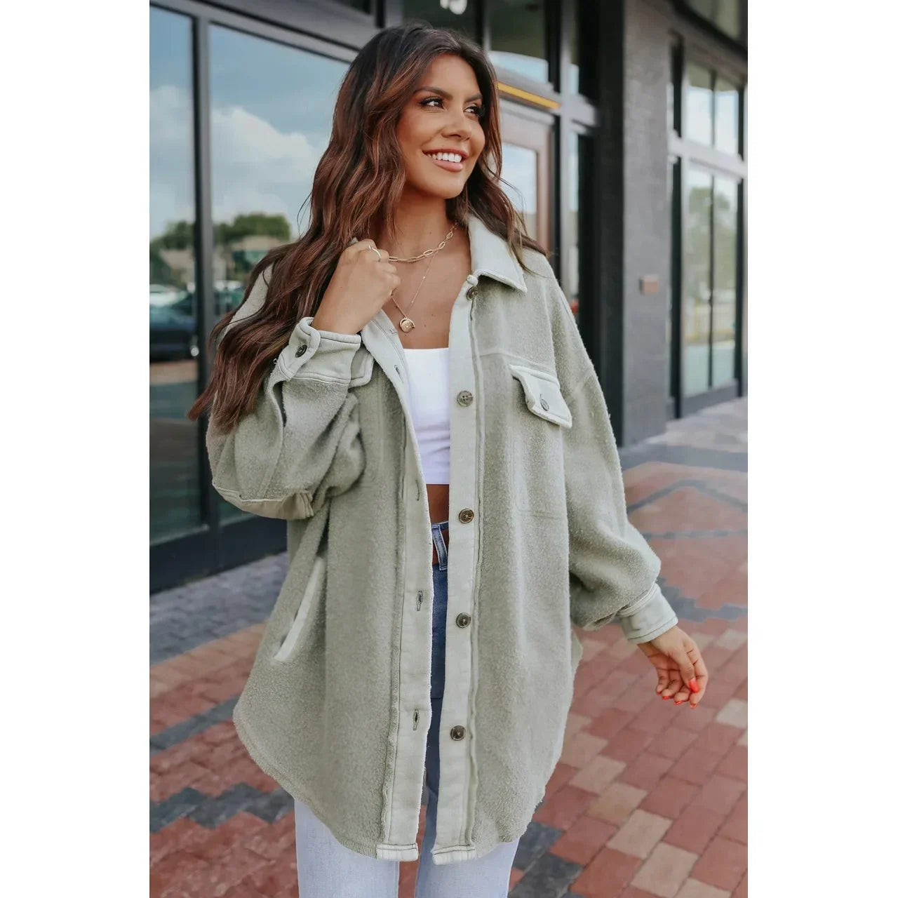 Women Shackets- Oversized Urban Sherpa Layering Shacket- - IndioGear.com