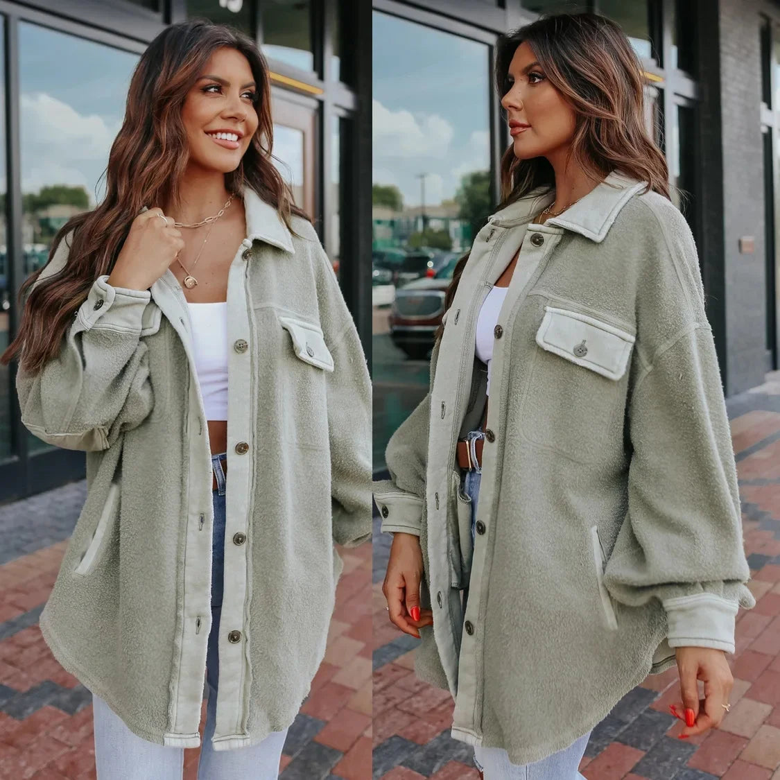 Women Shackets- Oversized Urban Sherpa Layering Shacket- - IndioGear.com