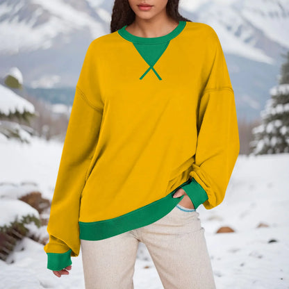 Women Sweaters- Comfy Oversized Pullover with Stylish Ribbed Trim 🎨- Yellow- IndioGear.com