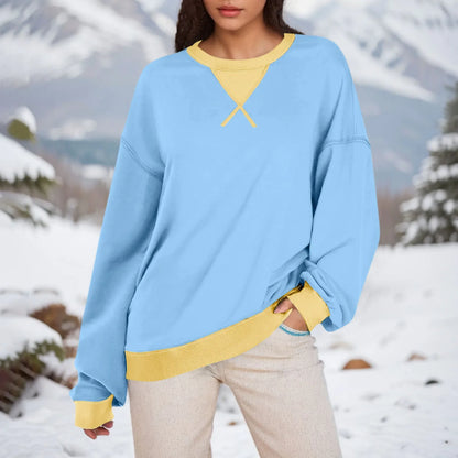 Women Sweaters- Comfy Oversized Pullover with Stylish Ribbed Trim 🎨- Sky Blue- IndioGear.com