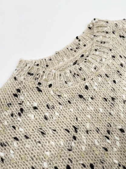 Women Sweaters- Golden Yarn & Freckles Rib Knit Sweaters- - IndioGear.com