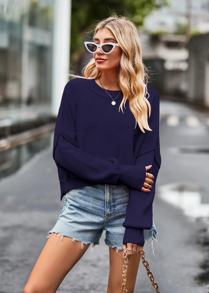 Women Sweaters- Oversized Trendy Women's Knit Top Sweater- Deep purple- IndioGear.com