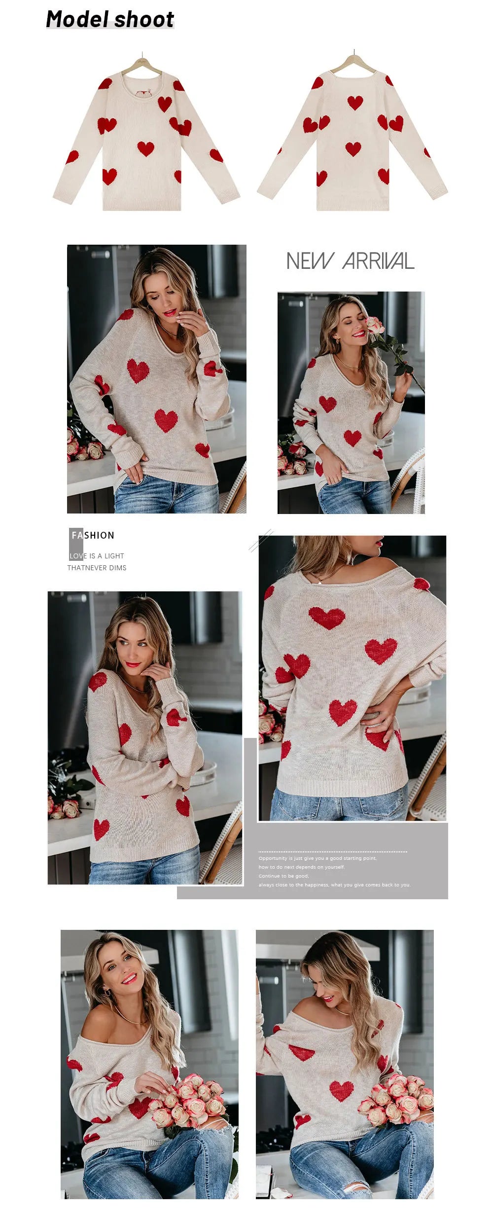 Women Sweaters- Scoop Neck Cold Shoulder Girly Hearts Sweaters- - IndioGear.com