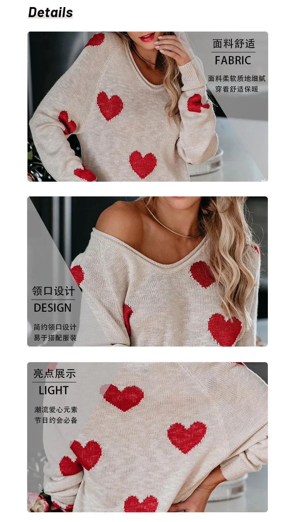 Women Sweaters- Scoop Neck Cold Shoulder Girly Hearts Sweaters- - IndioGear.com