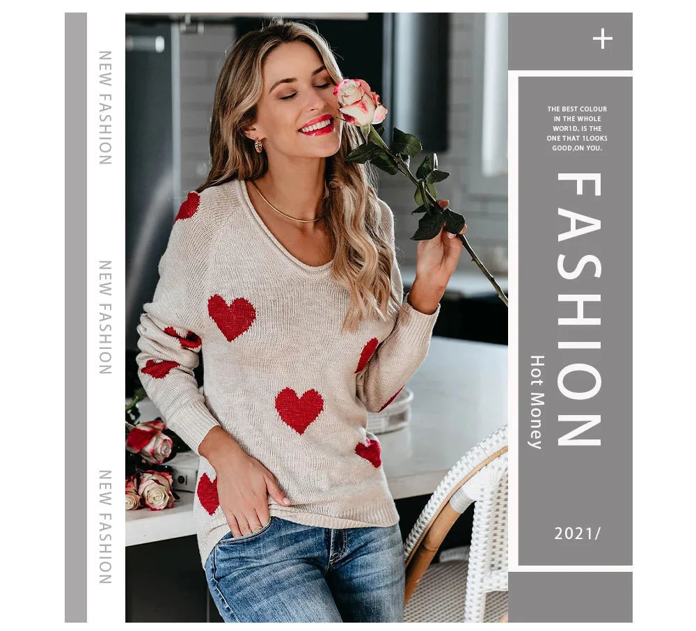 Women Sweaters- Scoop Neck Cold Shoulder Girly Hearts Sweaters- - IndioGear.com