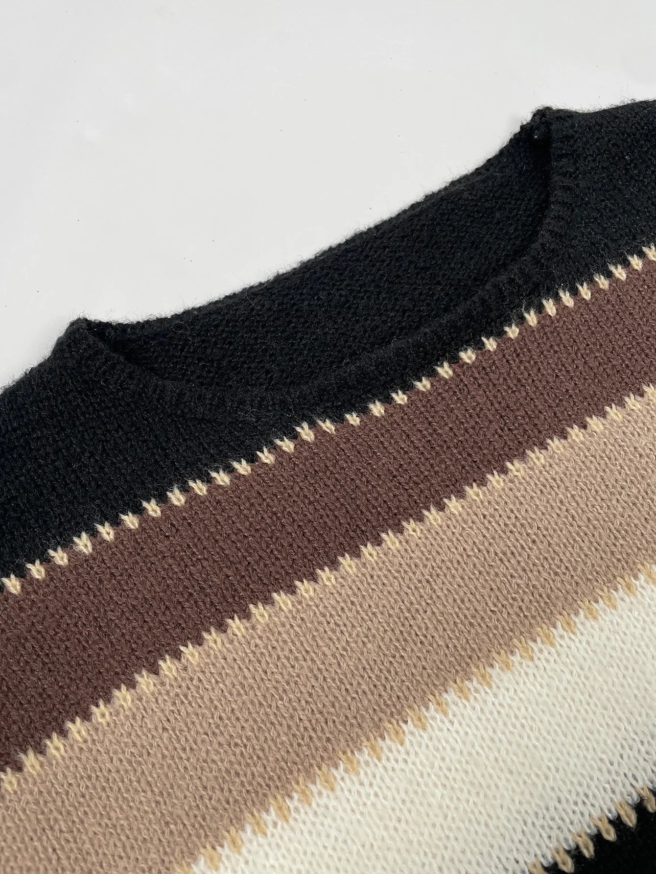 Women Sweaters- Scooped Neck Brown Striped Ribbed Knit Sweaters- - IndioGear.com