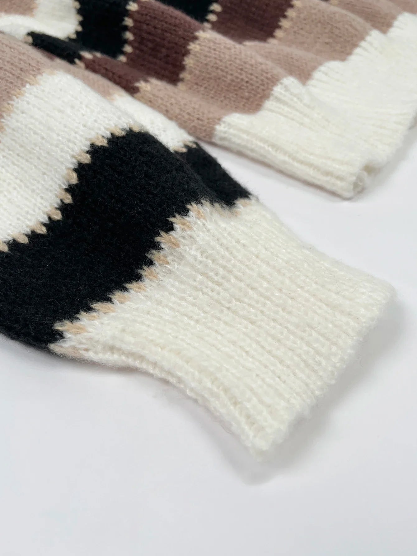 Women Sweaters- Scooped Neck Brown Striped Ribbed Knit Sweaters- - IndioGear.com