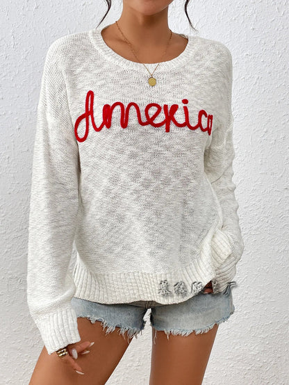 Women Sweaters- Scooped Neck Solid Knit Sweaters Bold America- - IndioGear.com