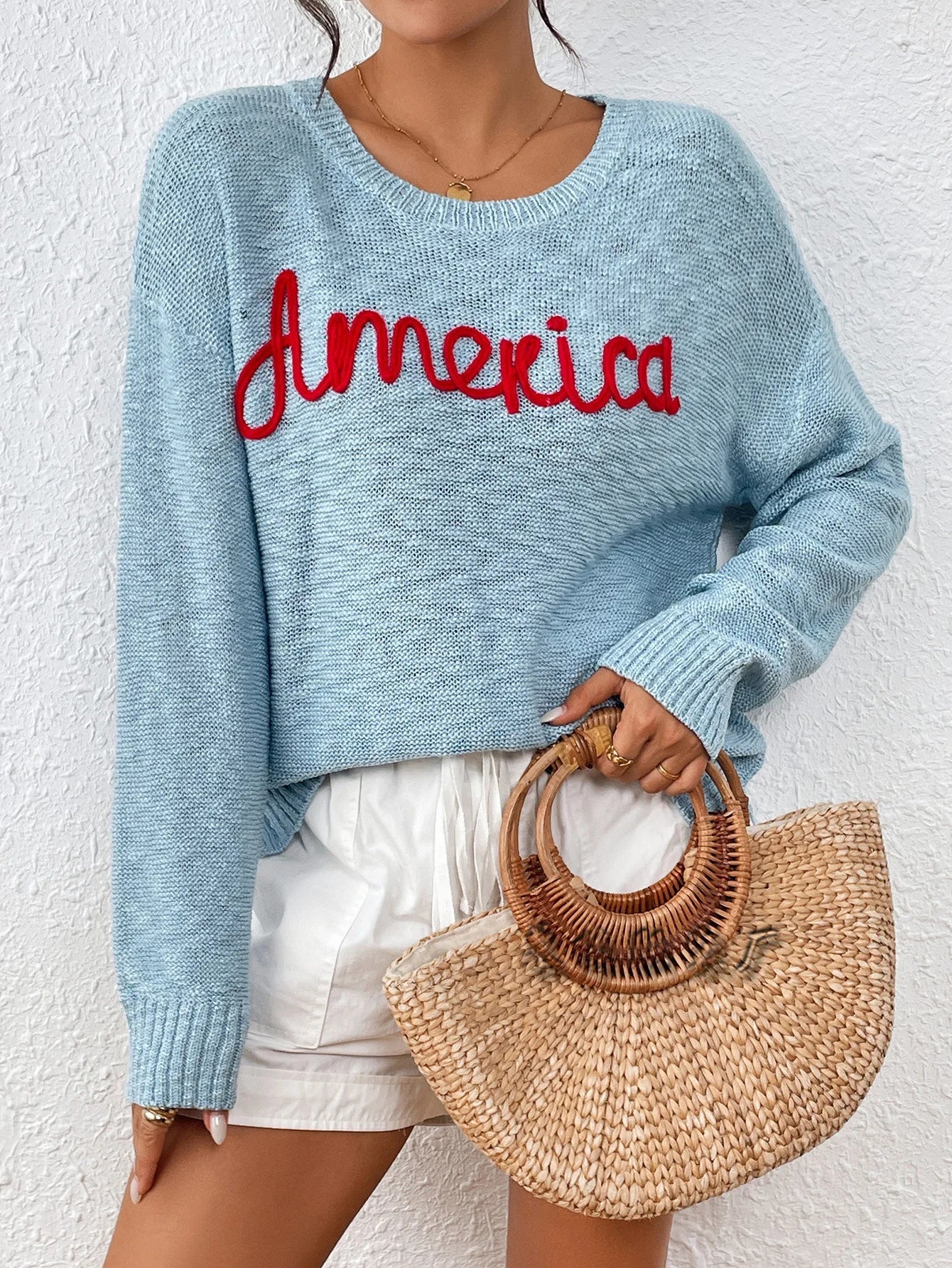 Women Sweaters- Scooped Neck Solid Knit Sweaters Bold America- - IndioGear.com