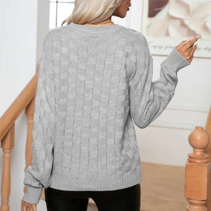 Women Sweaters- Trendy Knit Sweater with Textured Sleeves – Cozy & Stylish 🌟- - IndioGear.com