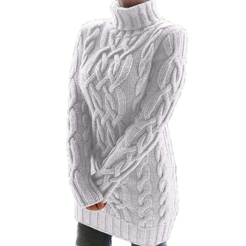 Women Sweaters- Turtle-neck Sweater Thick Cable Knit for Layering- - IndioGear.com