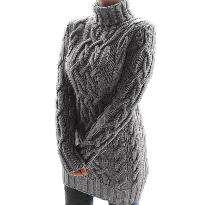 Women Sweaters- Turtle-neck Sweater Thick Cable Knit for Layering- - IndioGear.com