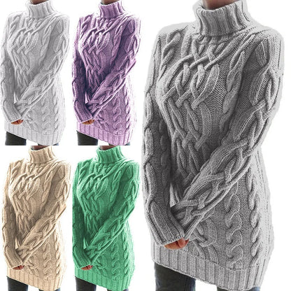 Women Sweaters- Turtle-neck Sweater Thick Cable Knit for Layering- - IndioGear.com