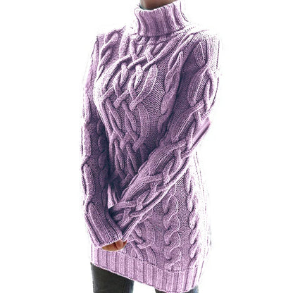 Women Sweaters- Turtle-neck Sweater Thick Cable Knit for Layering- - IndioGear.com