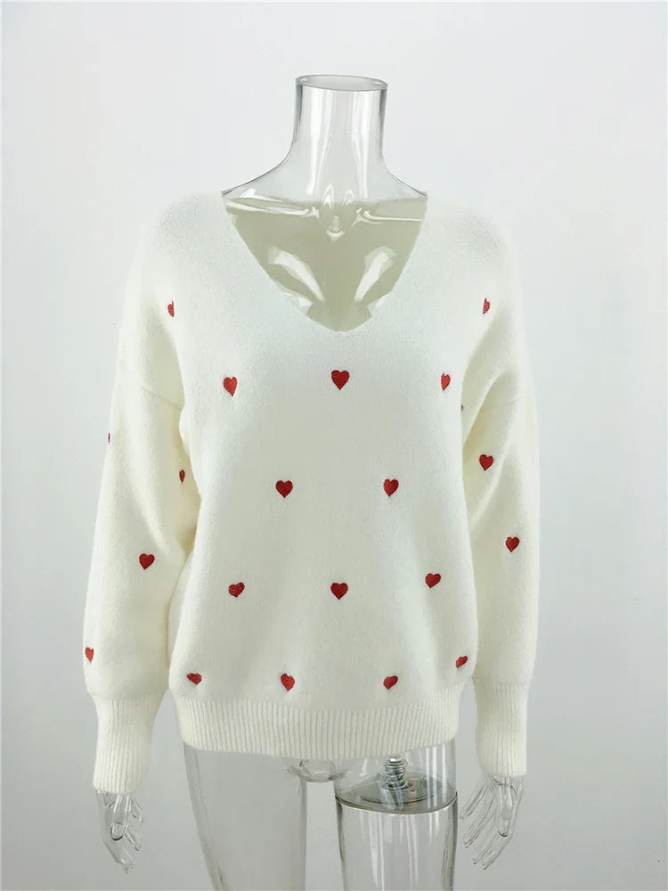 Women Sweaters- V Neck Cold Shoulder Mini Heart Sweater- - IndioGear.com