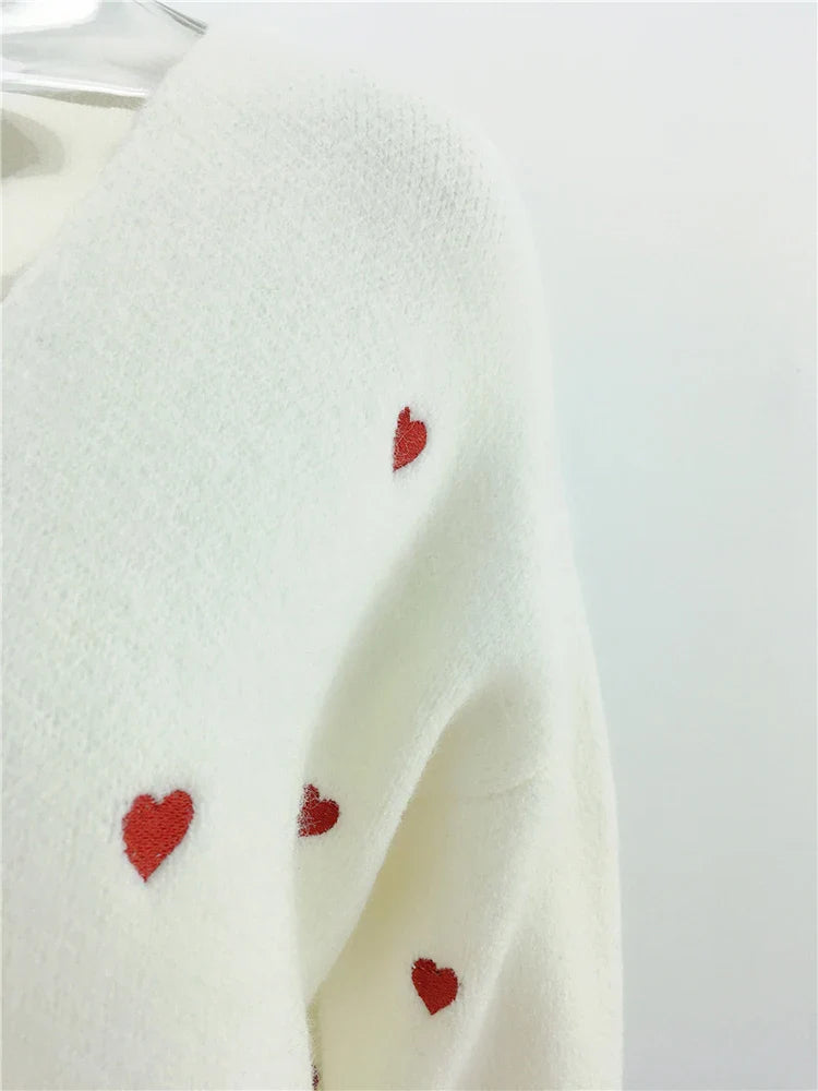 Women Sweaters- V Neck Cold Shoulder Mini Heart Sweater- - IndioGear.com