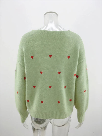 Women Sweaters- V Neck Cold Shoulder Mini Heart Sweater- - IndioGear.com