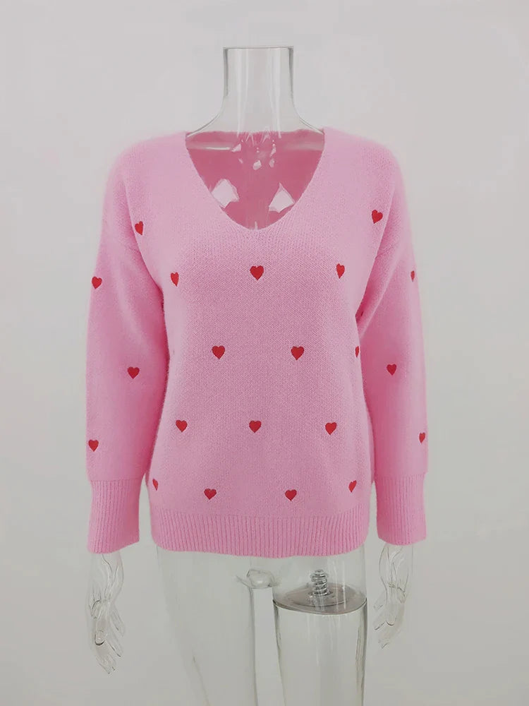 Women Sweaters- V Neck Cold Shoulder Mini Heart Sweater- - IndioGear.com