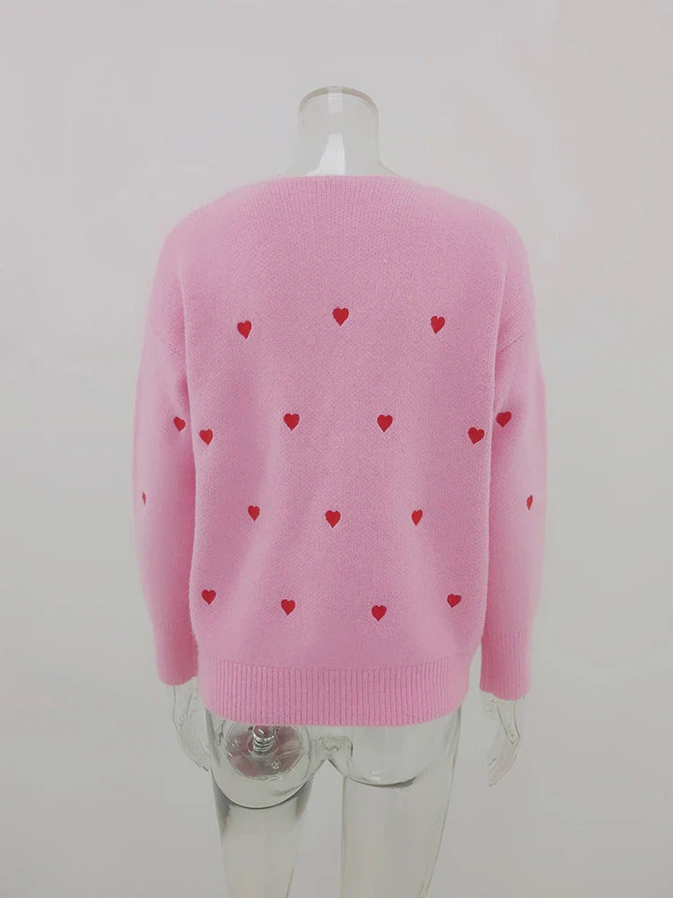 Women Sweaters- V Neck Cold Shoulder Mini Heart Sweater- - IndioGear.com