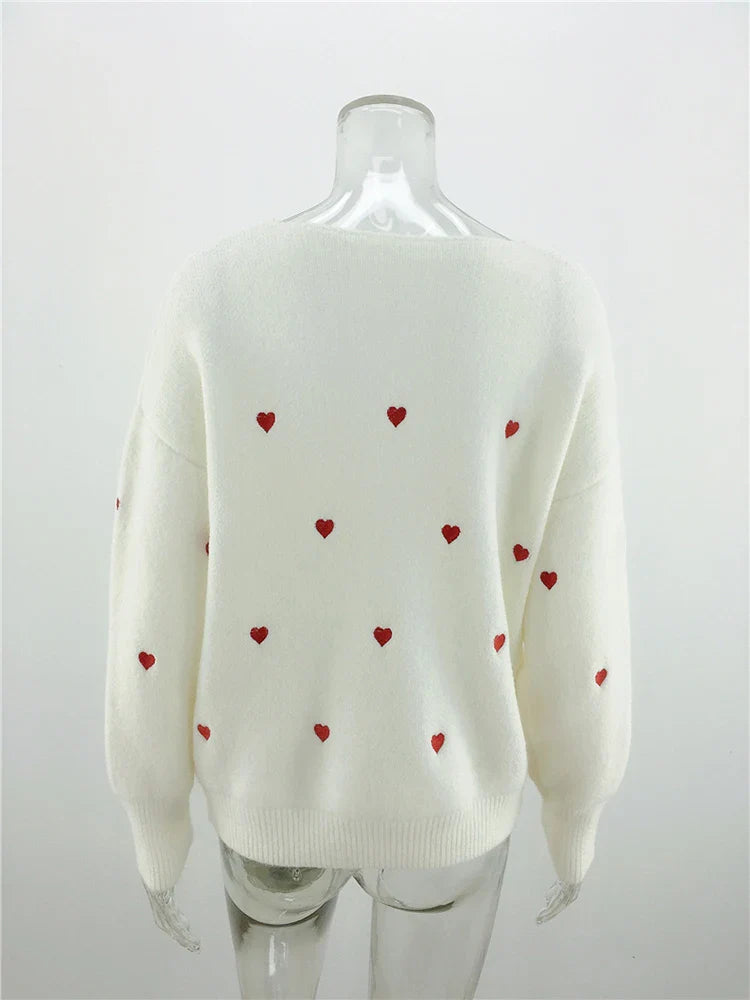 Women Sweaters- V Neck Cold Shoulder Mini Heart Sweater- - IndioGear.com