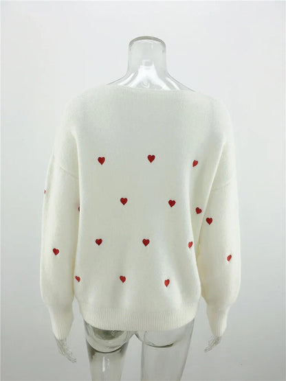 Women Sweaters- V Neck Cold Shoulder Mini Heart Sweater- - IndioGear.com