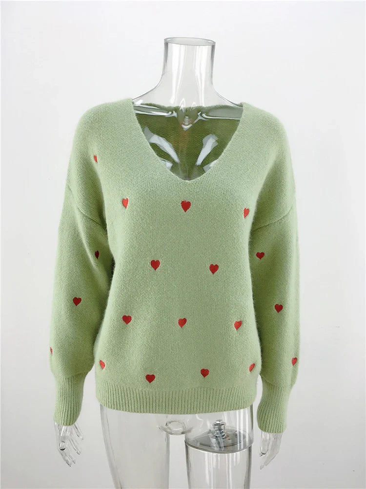 Women Sweaters- V Neck Cold Shoulder Mini Heart Sweater- - IndioGear.com