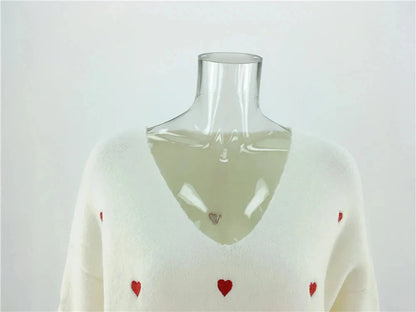 Women Sweaters- V Neck Cold Shoulder Mini Heart Sweater- - IndioGear.com