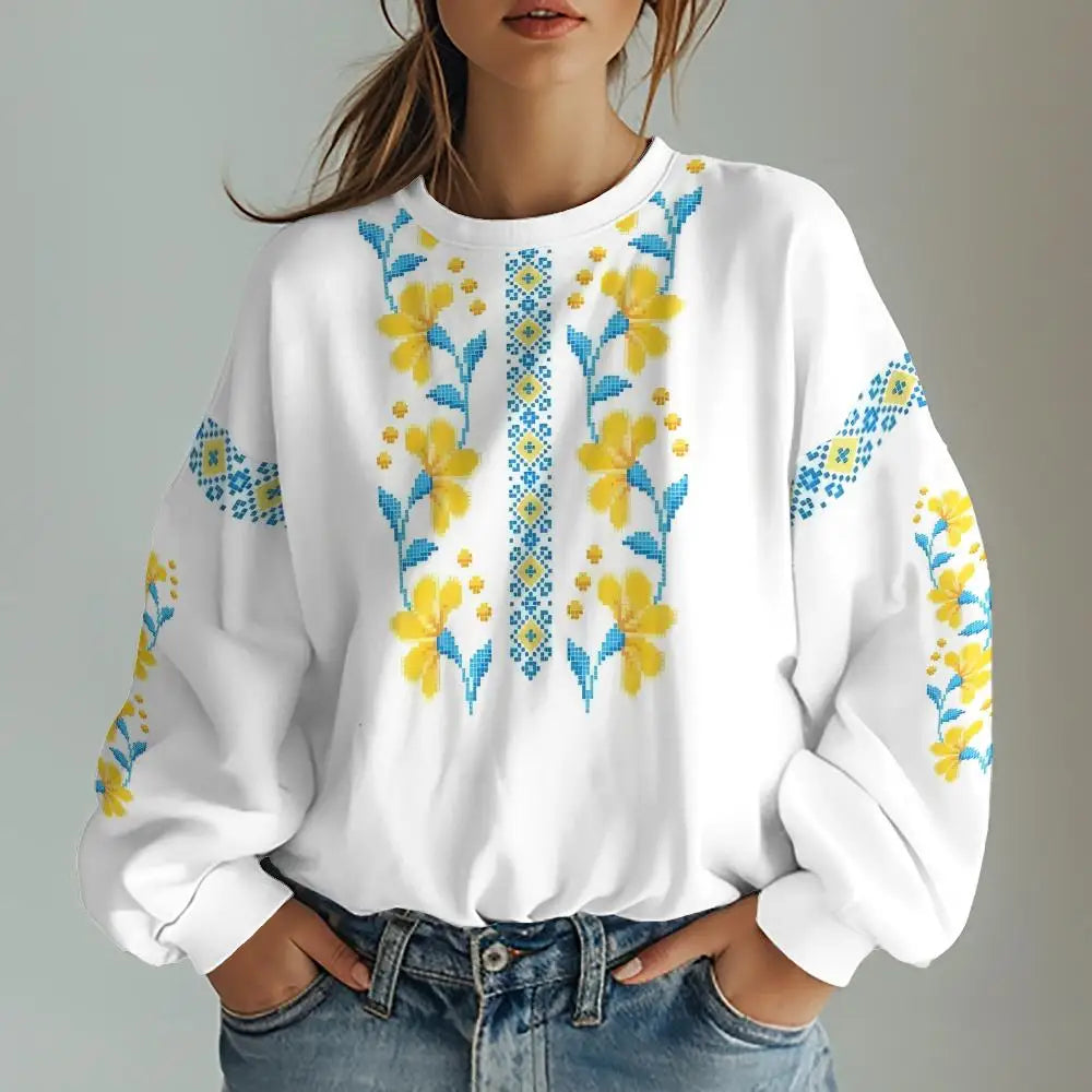 Women Tees- Ukranian & Slavic Traditional Embroidery Inspired Prints Tees- Pattern4- IndioGear.com