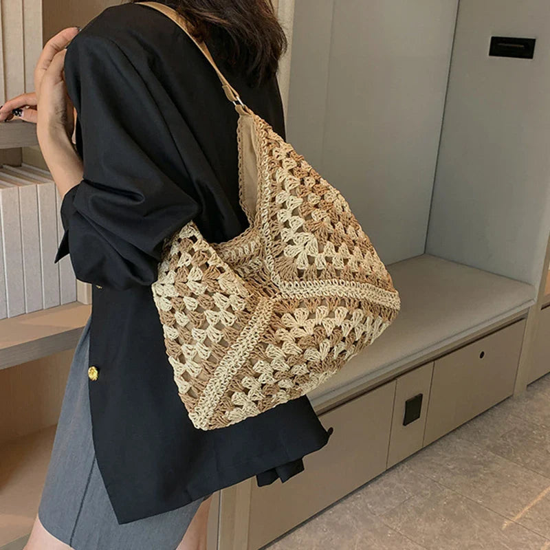 Woven Straw Handbags- Chic Boho Straw Weave Tote- - IndioGear Women Clothing