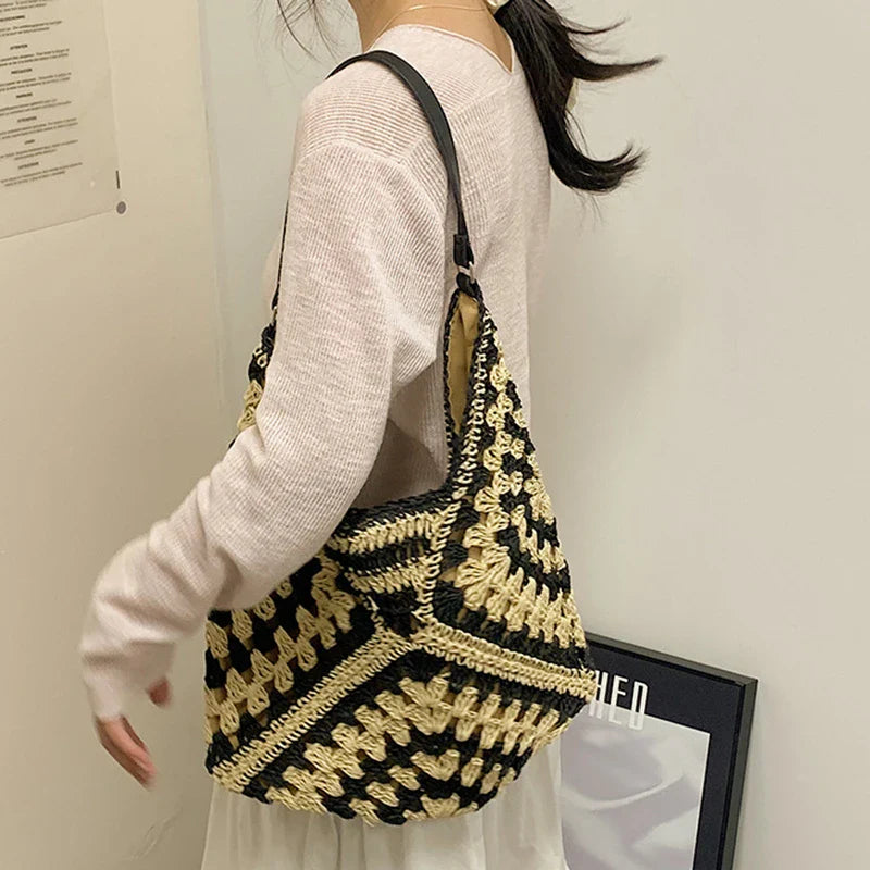 Woven Straw Handbags- Chic Boho Straw Weave Tote- - IndioGear Women Clothing