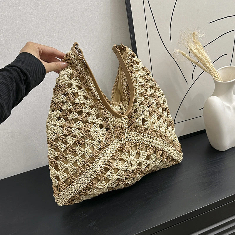 Woven Straw Handbags- Chic Boho Straw Weave Tote- - IndioGear Women Clothing