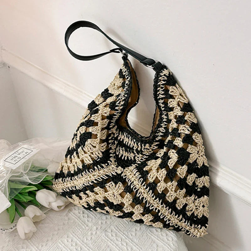 Woven Straw Handbags- Chic Boho Straw Weave Tote- - IndioGear Women Clothing