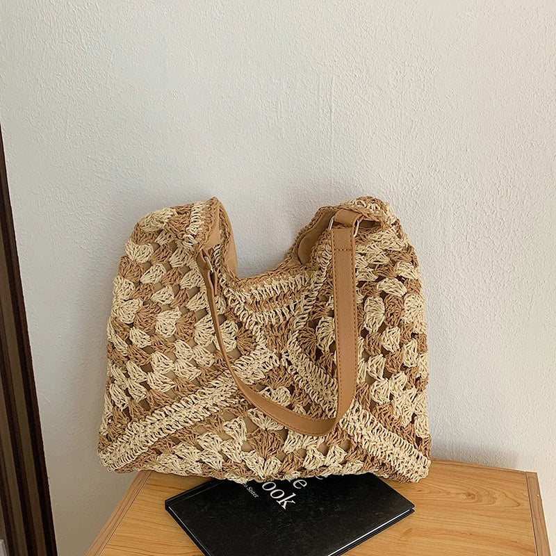 Woven Straw Handbags- Chic Boho Straw Weave Tote- - IndioGear Women Clothing