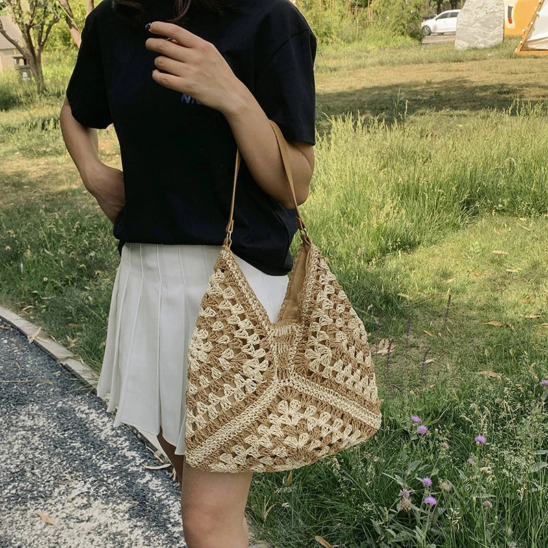 Woven Straw Handbags- Chic Boho Straw Weave Tote- - IndioGear Women Clothing