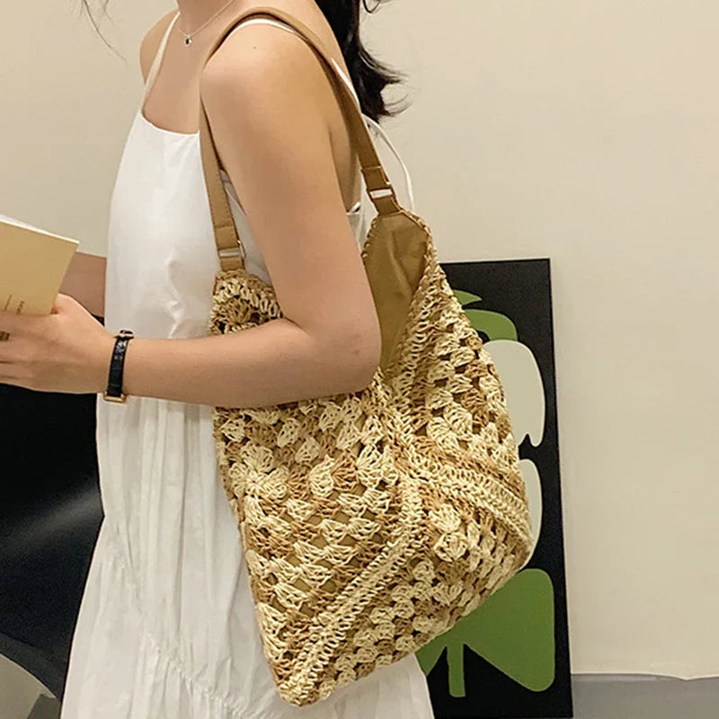 Woven Straw Handbags- Chic Boho Straw Weave Tote- - IndioGear Women Clothing