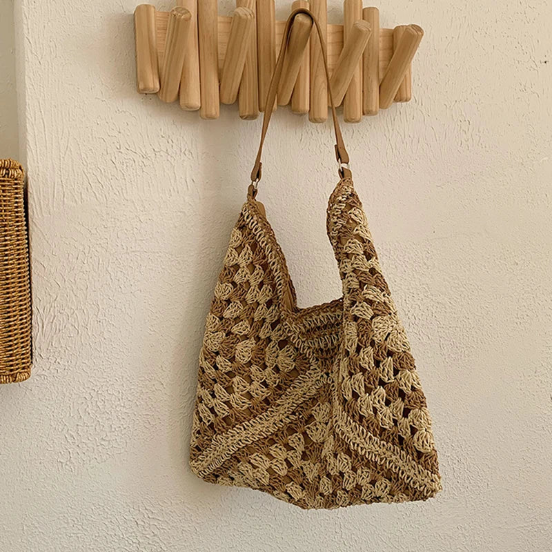 Woven Straw Handbags- Chic Boho Straw Weave Tote- - IndioGear Women Clothing