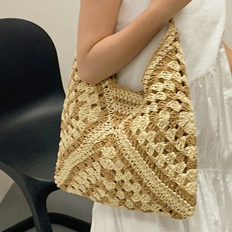 Woven Straw Handbags- Chic Boho Straw Weave Tote- - IndioGear Women Clothing