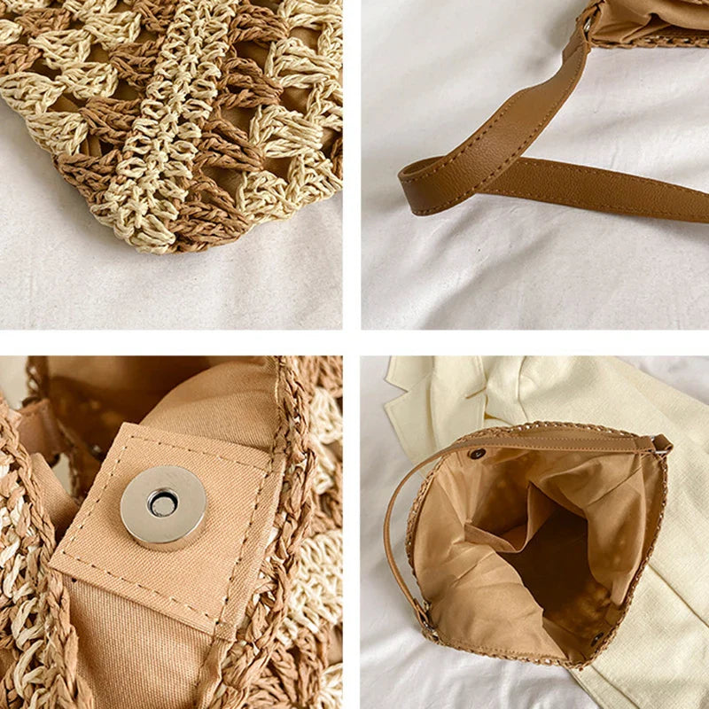 Woven Straw Handbags- Chic Boho Straw Weave Tote- - IndioGear Women Clothing