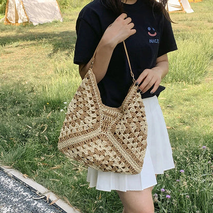 Woven Straw Handbags- Chic Boho Straw Weave Tote- - IndioGear Women Clothing